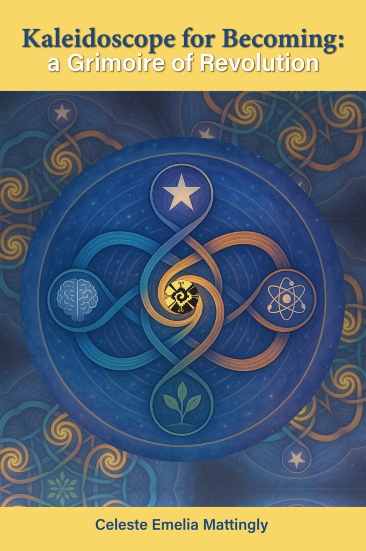 Colorful book cover with abstract symbols.